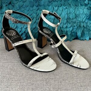 New Vince Camuto Balindah Sandal Black/White Snake Print Women's Size 8